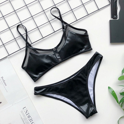 Kaheosaline õhukeste rihmade ja nööpidega ujumistrikoo