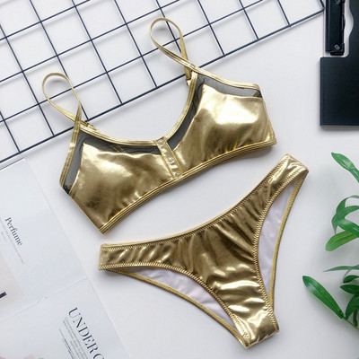 Kaheosaline õhukeste rihmade ja nööpidega ujumistrikoo