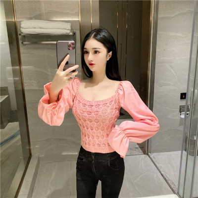 Вталена дамска блуза с широки паднали ръкави