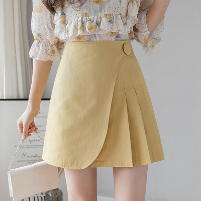 Tavaszi női szoknya magas derékkal, ráncokkal és gombbal