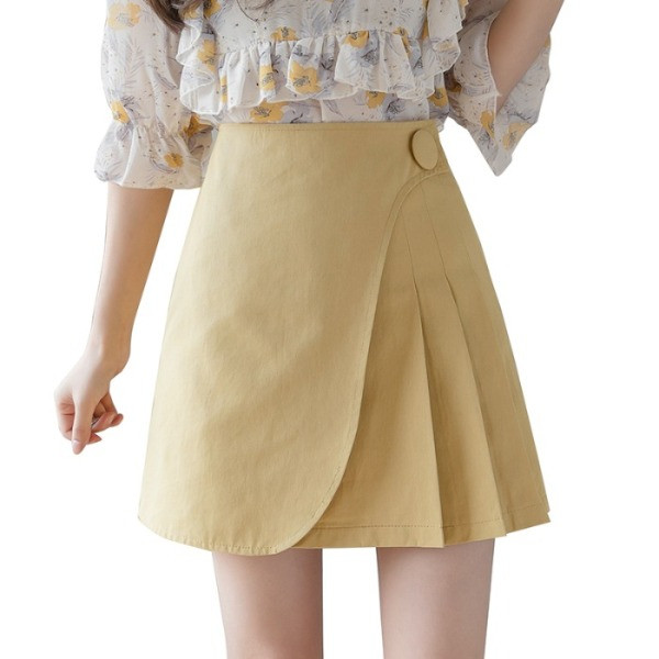 Tavaszi női szoknya magas derékkal, ráncokkal és gombbal