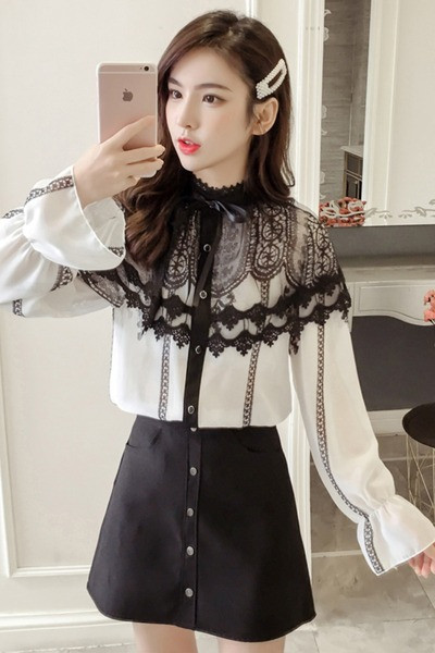 Kevadine naiste särk pitsi ja madala kraega