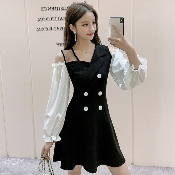 Retro laiade varrukate ja nööpidega naiste kleit