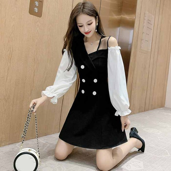 Retro laiade varrukate ja nööpidega naiste kleit