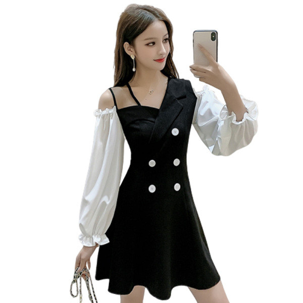 Retro laiade varrukate ja nööpidega naiste kleit