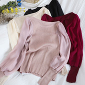 Γυναικείο πουλόβερ με οβάλ λαιμόκοψη και μανίκια σιφόν