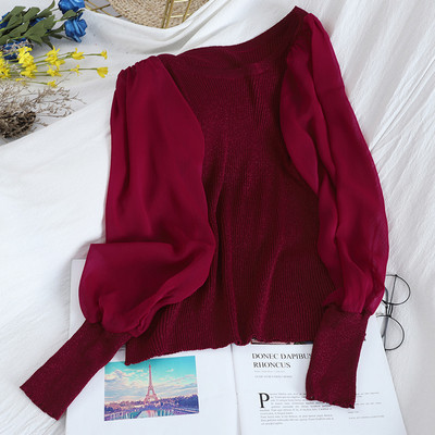 Γυναικείο πουλόβερ με οβάλ λαιμόκοψη και μανίκια σιφόν