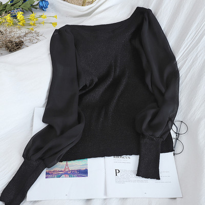 Γυναικείο πουλόβερ με οβάλ λαιμόκοψη και μανίκια σιφόν