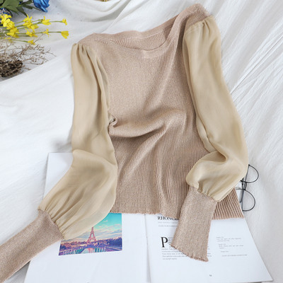 Γυναικείο πουλόβερ με οβάλ λαιμόκοψη και μανίκια σιφόν