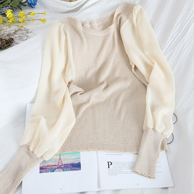 Γυναικείο πουλόβερ με οβάλ λαιμόκοψη και μανίκια σιφόν