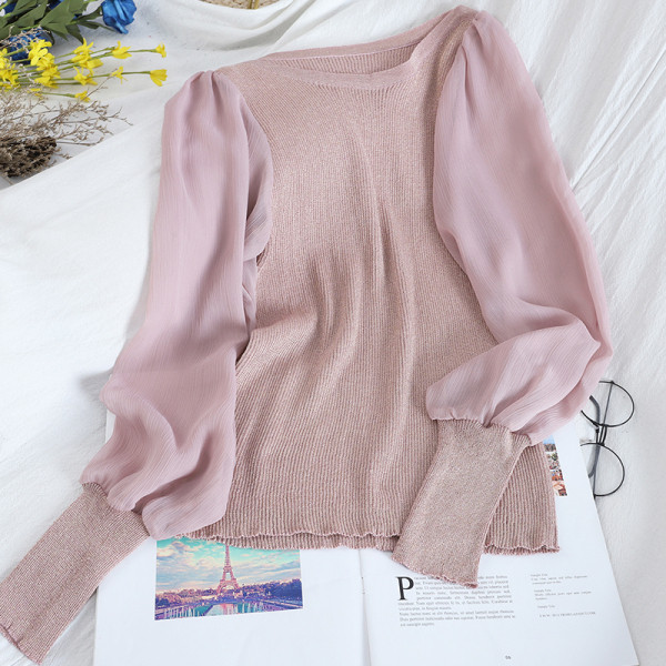 Γυναικείο πουλόβερ με οβάλ λαιμόκοψη και μανίκια σιφόν