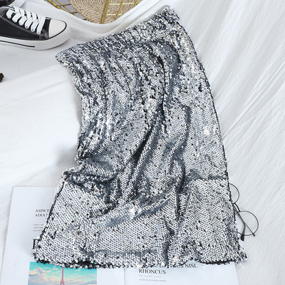 Модерна дамска пола с пайети и висока талия