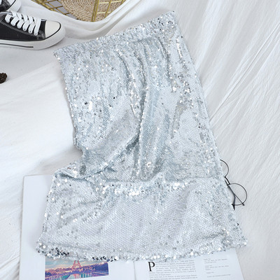 Модерна дамска пола с пайети и висока талия