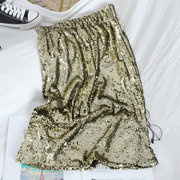 Модерна дамска пола с пайети и висока талия