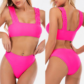 Naiste kaheosaline laiade rihmade ja kõrge vöökohaga ujumistrikoo