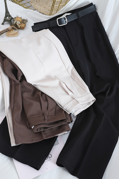 Elegantne široke ženske hlače s visokim strukom i remenom