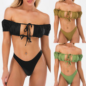 Kaasaegne lühikeste varrukate, väljalõigete ja lipsudega ujumistrikoo