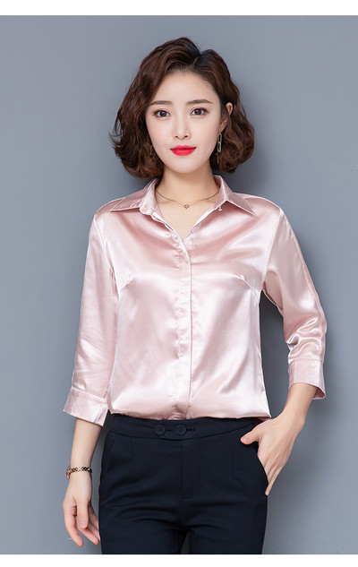 Stiilne naiste siidist särk klassikalise krae ja pikkade varrukatega