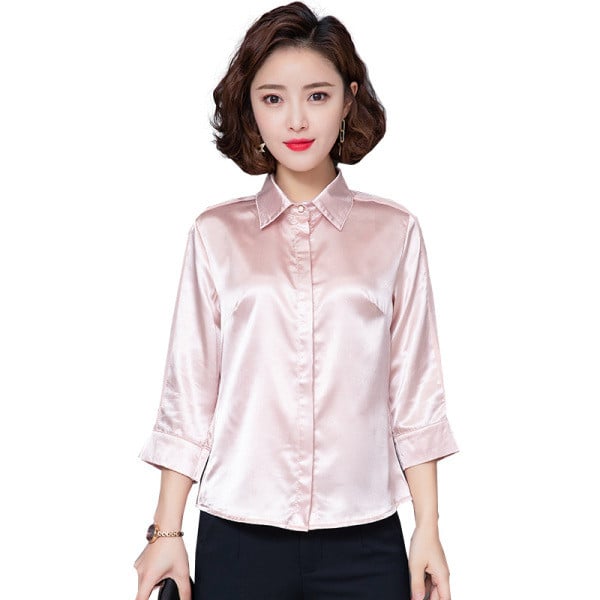 Stiilne naiste siidist särk klassikalise krae ja pikkade varrukatega