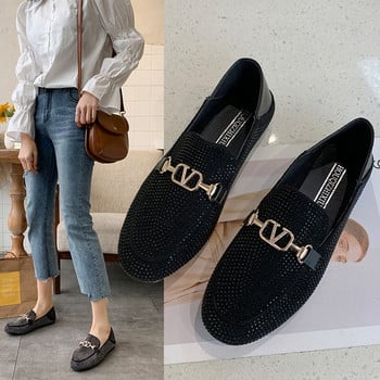 Γυναικεία casual eco suede μοκασίνια με μεταλλικό στοιχείο και πέτρες