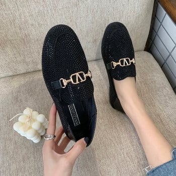 Γυναικεία casual eco suede μοκασίνια με μεταλλικό στοιχείο και πέτρες