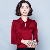 Moodne naiste siidist särk klassikalise krae ja pikkade varrukatega