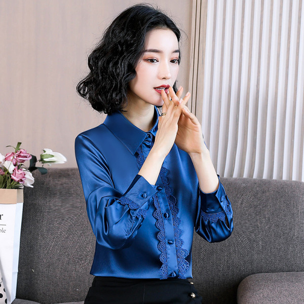 Γυναικεία μεταξωτά πουκάμισα με μακριά μανίκια και δαντέλα