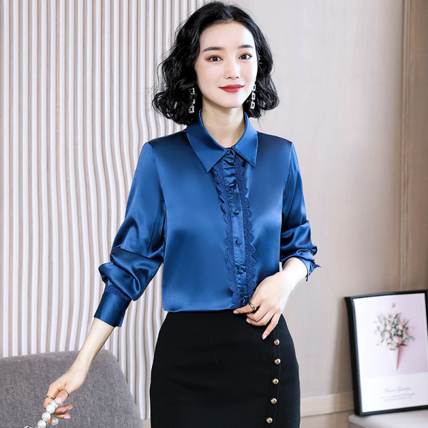 Γυναικεία μεταξωτά πουκάμισα με μακριά μανίκια και δαντέλα