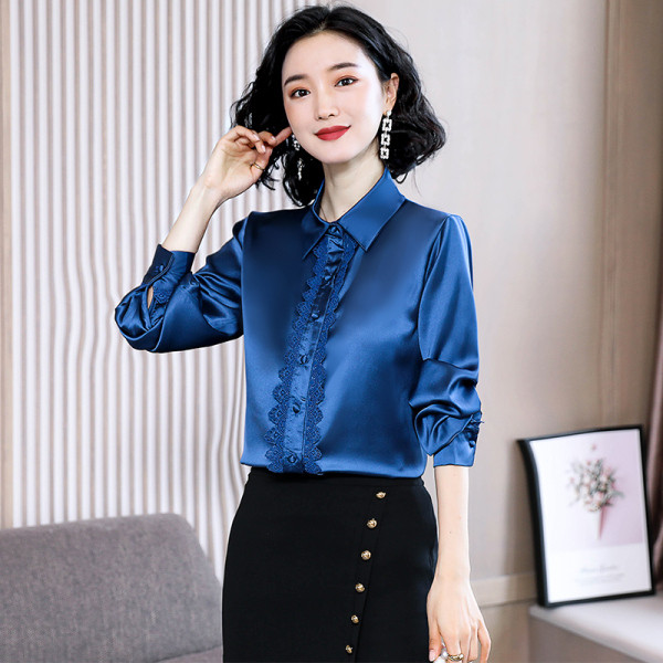 Γυναικεία μεταξωτά πουκάμισα με μακριά μανίκια και δαντέλα