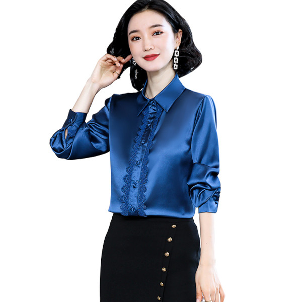 Γυναικεία μεταξωτά πουκάμισα με μακριά μανίκια και δαντέλα