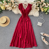 Дамска дълга рокля с V-образно деколте и гол гръб