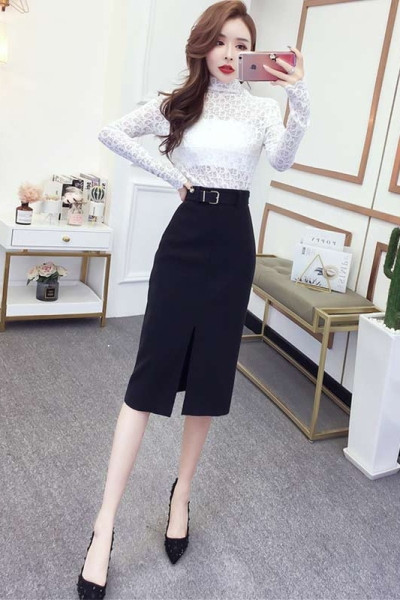 Modern női blúz pólógallérral és hosszú ujjal