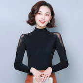 Must naiste pluus pitsi ja polo kraega