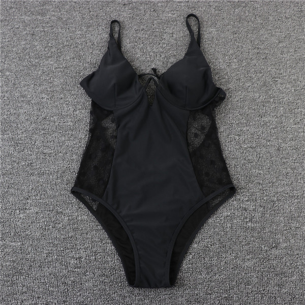 Модерен цял бански с тънки презрамки и прозрачни части