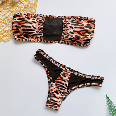 Kaheosaline läbipaistvate osade ja leopardimustriga ujumistrikoo