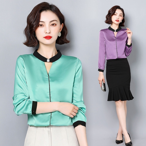 Naiste madala krae ja pikkade varrukatega siidist särk