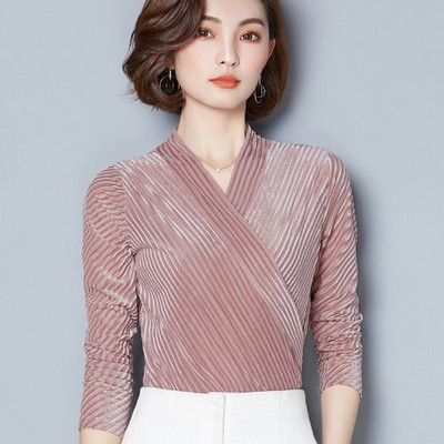 Uut mudelit pikkade varrukatega ja spitsikaelusega naiste pluus