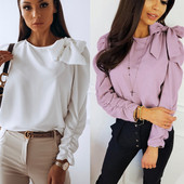 Moodne naiste pikkade varrukate ja ovaalse kaelusega pluus