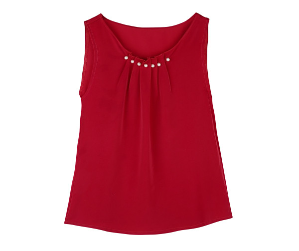 Moodne ümara dekoltee ja pärlitega naiste topp