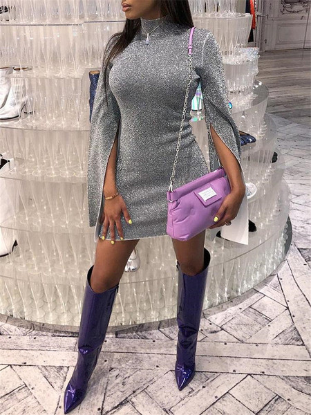 Stiilne kõrge krae ja pikkade varrukatega naiste lühike kleit