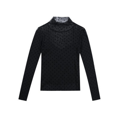 Must naiste pikkade varrukate ja kõrge kraega pluus