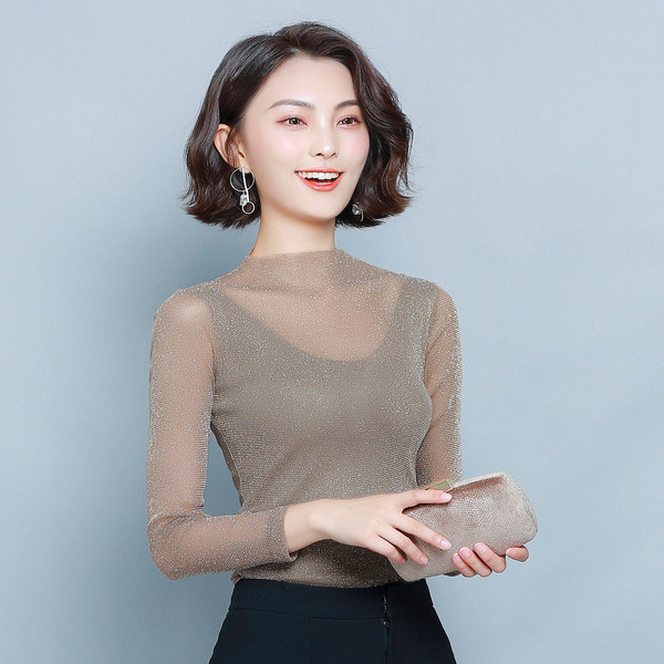 Moodne naiste pluus Slim mudel läikiva efektiga