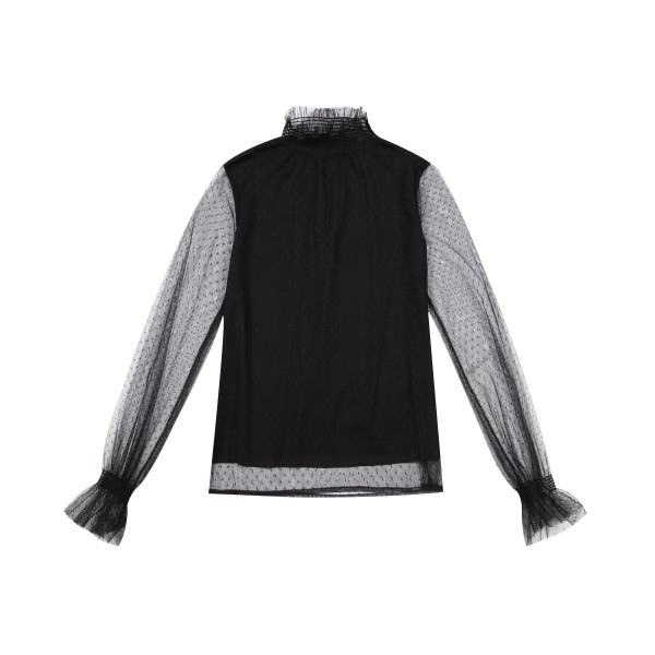 Stiilne naiste kõrge krae ja tüllvarrukatega pluus