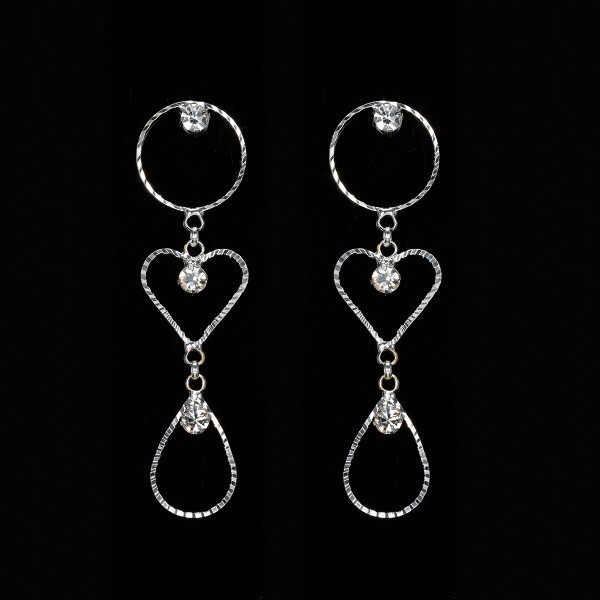 Стилни дамски висящи обеци с камъни и сърца 