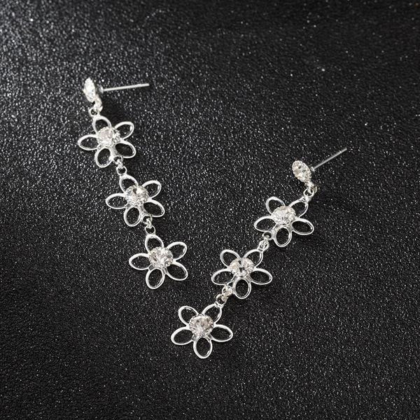 Kasdieniai moteriški kabantys auskarai su akmenukais ir gėlėmis