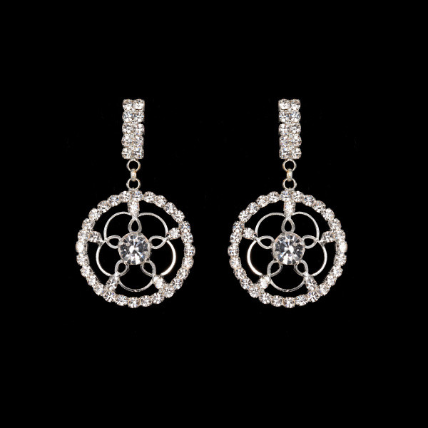 Modernūs moteriški apvalios formos kabantys auskarai su akmenukais