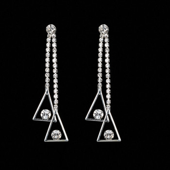 Μοντέρνα γυναικεία σκουλαρίκια με τρίγωνο και πέτρες