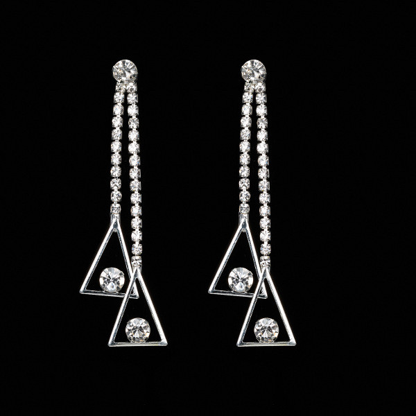 Модерни дамски висящи обеци с триъгълник и камъни 