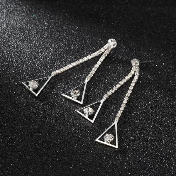 Модерни дамски висящи обеци с триъгълник и камъни 