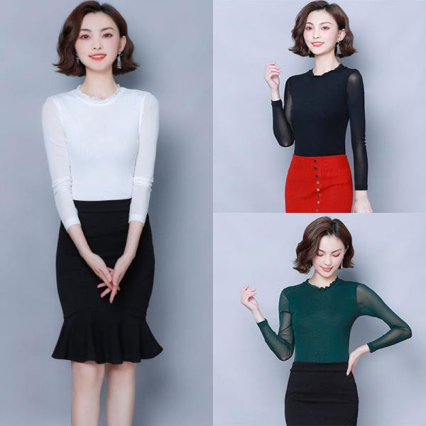 Alkalmi női blúz ovális nyakkivágással és hosszú ujjal